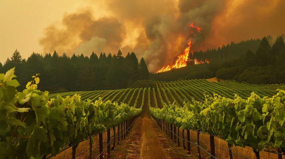 wildfire smoke lingers over vineyards